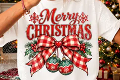 Merry Christmas Buffalo Plaid Bow PNG Product Image 3