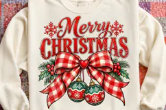 Merry Christmas Buffalo Plaid Bow PNG Product Image 4