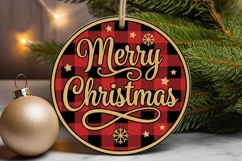 Merry Christmas Buffalo Plaid Gold Ornament Product Image 1