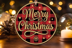 Merry Christmas Buffalo Plaid Gold Ornament Product Image 2