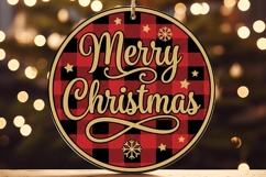 Merry Christmas Buffalo Plaid Gold Ornament Product Image 3