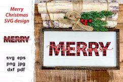 Merry Christmas SVG quote with buffalo plaid pattern. Christmas ornament for cutting, print, season decoration.  