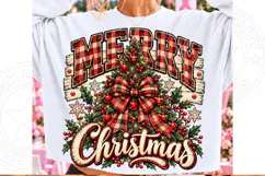 Merry Christmas Buffalo Plaid Rustic Christmas Tree Bow PNG Product Image 1