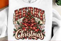 Merry Christmas Buffalo Plaid Rustic Christmas Tree Bow PNG Product Image 2