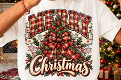 Merry Christmas Buffalo Plaid Rustic Christmas Tree Bow PNG Product Image 3