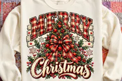 Merry Christmas Buffalo Plaid Rustic Christmas Tree Bow PNG Product Image 4