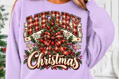 Merry Christmas Buffalo Plaid Rustic Christmas Tree Bow PNG Product Image 5