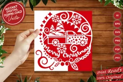 Papercut Merry Christmas Trees Truck Card Cover Template Product Image 3