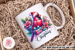 Merry Christmas Cardinal Mug Wrap For 11 oz and 15 oz, 3d Mug, Christmas Png