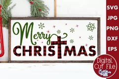 Merry Christmas Plaid Christian Christmas Farmhouse Sign Svg Product Image 1