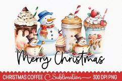 Merry Christmas coffee PNG, Snowmen, Christmas Sublimation Product Image 2