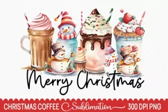 Merry Christmas coffee PNG, Snowmen, Christmas Sublimation Product Image 2