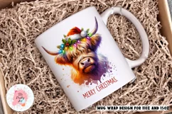Merry Christmas Cow Mug Wrap For 11 oz and 15 oz, 3d Mug, Christmas Png