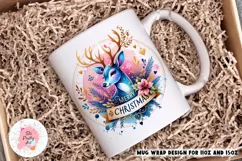 Merry Christmas Deer Mug Wrap For 11 oz and 15 oz, 3d Mug, Christmas Png