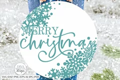 Merry Christmas With Snowflakes SVG | Farmhouse Round Design Product Image 3