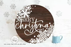 Merry Christmas With Snowflakes SVG | Farmhouse Round Design Product Image 1