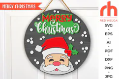 merry christmas svg, christmas hanger svg, xmas door wreath svg, laser cut file, layered door sign svg, winter welcome sign svg, santa claus silhouette, round hanging sign, santa face sign svg, glowforge cut file, cricut cut file, backyard sign svg