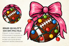 Merry Christmas Football Graphic - Coquette Bow Sports PNG Product Image 1