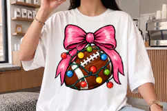 Merry Christmas Football Graphic - Coquette Bow Sports PNG Product Image 3