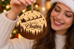 Merry Christmas Forest Bauble SVG, Layered Laser Cut Wood Product Image 1