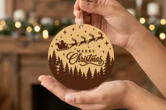 Merry Christmas Forest Bauble SVG, Layered Laser Cut Wood Product Image 2