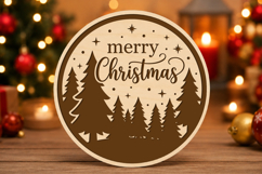 Merry Christmas Forest Round Sign SVG Product Image 1