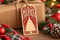 Merry Christmas Gift Tag SVG, Laser Cut Christmas Tree Product Image 2
