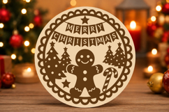 Merry Christmas Gingerbread Round Sign SVG Product Image 1