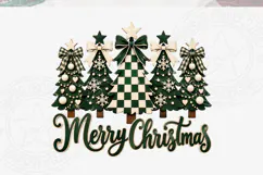 Merry Christmas Green Buffalo Plaid Christmas Trees PNG Product Image 5
