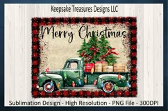 Merry Christmas Vintage Green Truck Sublimation PNG Design Product Image 1