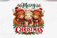 Merry Christmas Highland Cow PNG Product Image 5