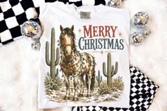 Merry Christmas Horse PNG, Retro Desert Winter Shirt Design Product Image 4