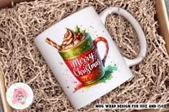Merry Christmas Hot Cocoa Mug Wrap For 11 oz and 15 oz, 3d Mug, Christmas Png