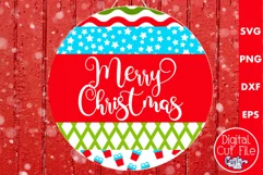 Christmas Round Sign Svg Door Hanger, Merry Christmas Product Image 1