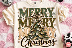 Merry Christmas PNG | Leopard Bow Christmas Tree Sublimation Product Image 1