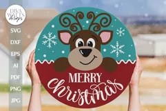 Merry Christmas SVG Reindeer Door Hanger SVG Cute Reindeer Product Image 1