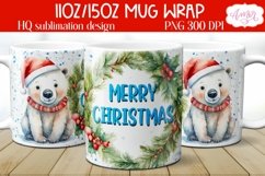Merry Christmas mug wrap PNG Sublimation, polar bear mug PNG Product Image 1