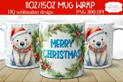 Merry Christmas mug wrap PNG Sublimation, polar bear mug PNG Product Image 1