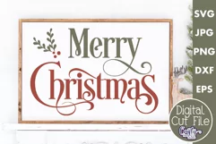 Merry Christmas Holly Christmas Farmhouse Sign Svg Product Image 1