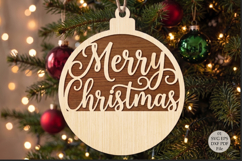 Merry Christmas Ornament Laser Cut SVG, Round Wooden Product Image 1