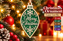Merry Christmas Ornament SVG, Green Laser Cut Bauble File Product Image 1