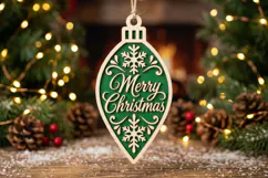 Merry Christmas Ornament SVG, Green Laser Cut Bauble File Product Image 2