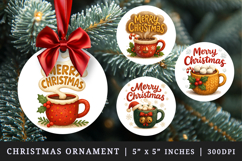 Merry Christmas round ornaments sublimation design Product Image 1