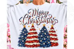 Merry Christmas Patriotic Trees PNG | Red White & Blue Subli Product Image 1