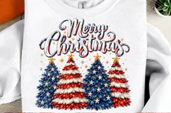 Merry Christmas Patriotic Trees PNG | Red White & Blue Subli Product Image 2