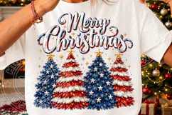 Merry Christmas Patriotic Trees PNG | Red White & Blue Subli Product Image 3