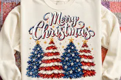 Merry Christmas Patriotic Trees PNG | Red White & Blue Subli Product Image 4