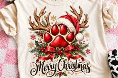 Merry Christmas Paw Print Reindeer Santa Hat Pet Lover PNG Product Image 1