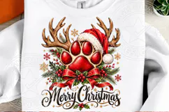 Merry Christmas Paw Print Reindeer Santa Hat Pet Lover PNG Product Image 2