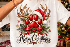 Merry Christmas Paw Print Reindeer Santa Hat Pet Lover PNG Product Image 3